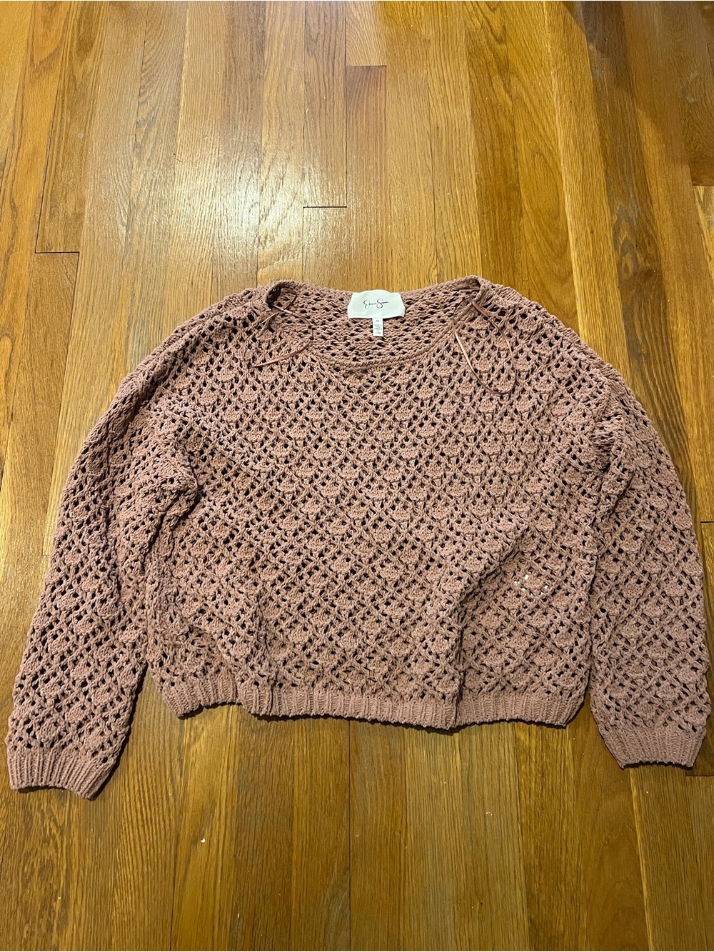 Jessica Simpson Open-Knit Pullover Sweater in Mauve